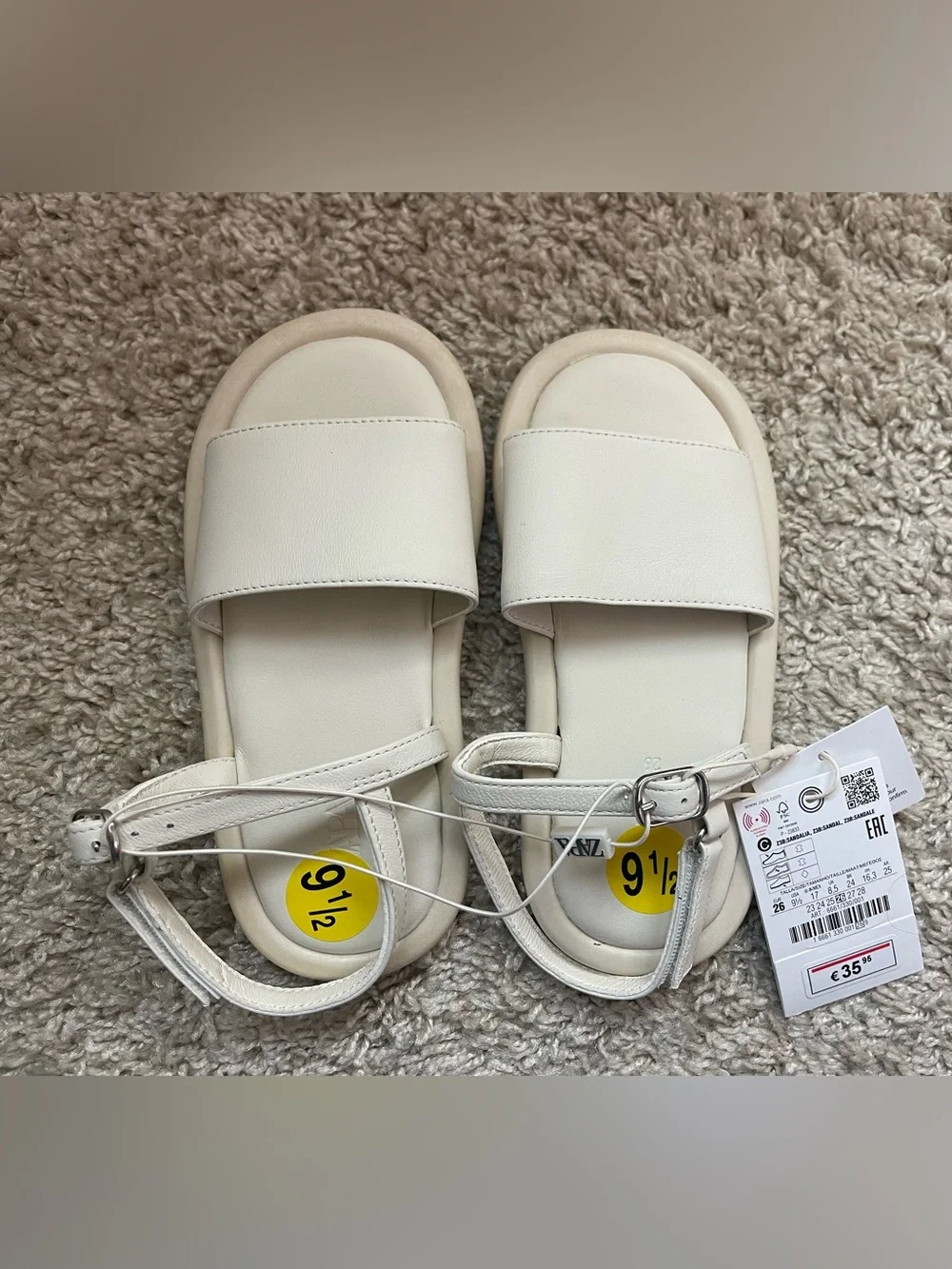 Zara Cream White Kids Slide Leather Sandals